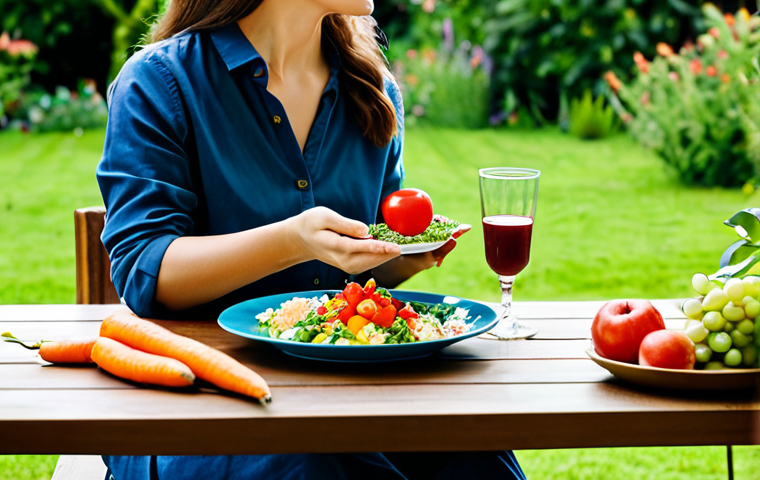 의식적 식사법과 자아 발견 - Mindful Eating at a Tranquil Table**

A person fully clothed, in comfortable attire, mindfully eatin...