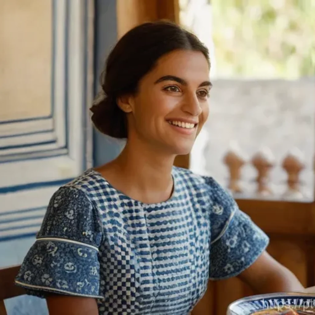 의식적 식사법과 자연식품 - **Mindful Meal in a Portuguese Home:** A young Portuguese woman, in her early 30s, with a serene exp...