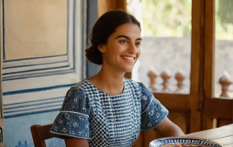 의식적 식사법과 자연식품 - **Mindful Meal in a Portuguese Home:** A young Portuguese woman, in her early 30s, with a serene exp...