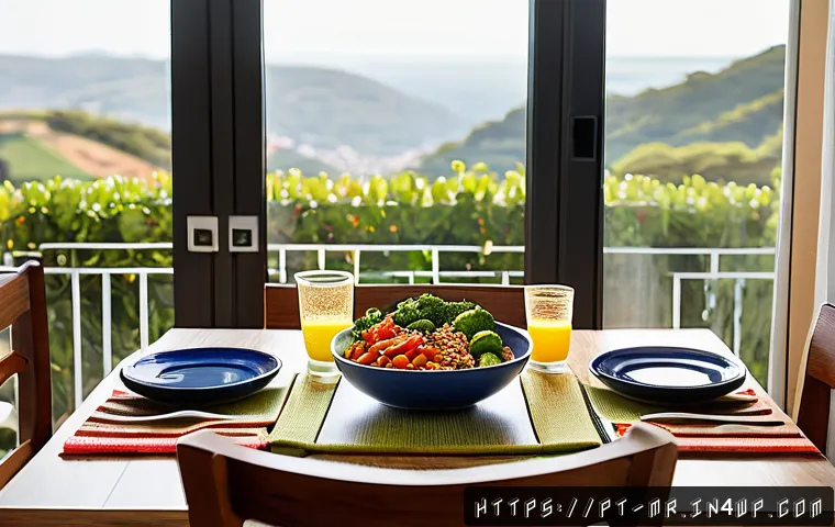 의식적 식사법을 위한 요리법 - A cozy dining scene in a modern Brazilian home, featuring a wooden table set for a relaxed meal with...